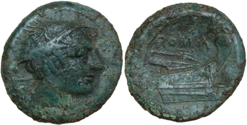 Anonymous. AE Semuncia, 217-215 BC. Obv. Head of Mercury right, wearing winged p...