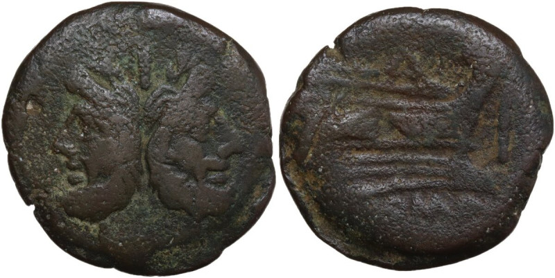 Anonymous. AE As, 211 BC. Obv. Laureate head of Janus. Rev. Prow right. Cr. 56/2...