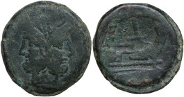 Anonymous. AE As, 211 BC. Obv. Laureate head of Janus. Rev. Prow right. Cr. 56/2. AE. 24.87 g. 33.00 mm. Good F.