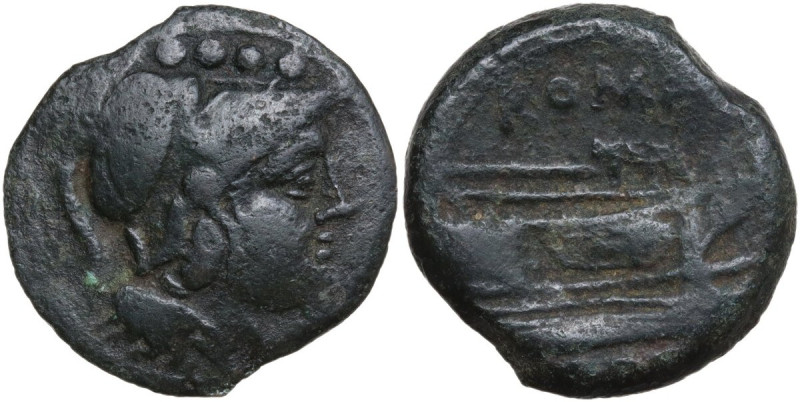 Anonymous light series. AE Triens, after 211 BC, Sardinia. Obv. Helmeted head of...