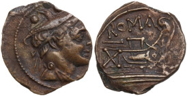Anonymous light series. AE Sextans. Uncertain Sardinian, Sicilian, or non-Roman Italian mint. Second Punic War lightweight issue, after 211 BC. Obv. H...