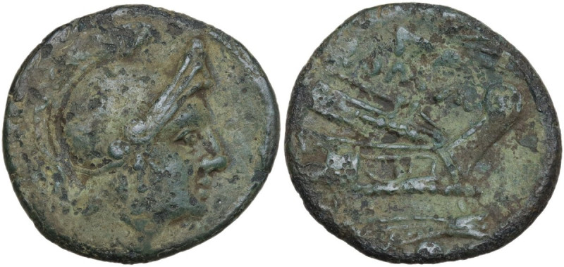 Anonymous. AE Uncia, uncertain mint in Sicily, 211-210 BC. Obv. Helmeted head of...