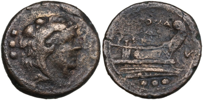 V series. AE Quadrans, Uncertain mint in Southeast Italy, 211-210 BC. Obv. Head ...