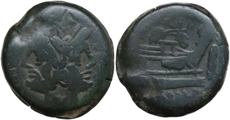 Butterfly and vine branch series. AE As, c. 169-158 BC. Obv. Laureate head of Ja...