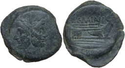 C. Maianius. AE As, 153 BC. Obv. Laureate head of Janus. Rev. Prow right; above, C. MAIANVS; before, I; below, ROMA. Cr. 203/2. AE. 25.10 g. 35.50 mm....