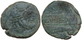 C. Numitorius. AE Semis, 133 BC. Obv. Laureate head of Saturn right. Rev. Prow right. Cr. 246/2. AE. 9.46 g. 25.00 mm. Green patina. Good F.