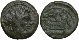 L. Caecilius Metellus. AE Semis, 128 BC. Obv. Laureate head of Saturn right. Rev. Prow right; above, elephant's head; to right, S. Cr. 262/2. AE. 7.54...