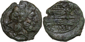 Anonymous. AE Semis, 135-125 BC. Obv. Laureate head of Saturn right. Rev. Prow right. Cr. 272/1. AE. 5.86 g. 22.00 mm. About VF.