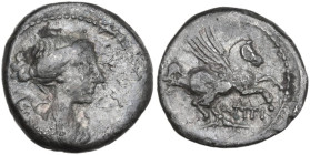 Q. Titius. AR Quinarius, 90 BC. Obv. Draped bust of Victory right. Rev. Pegasus prancing right; below, Q·TITI. Cr. 341/3; B. (Titia) 3; AAA 328.3. AR....