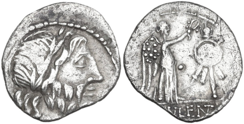 Cn. Cornelius Lentulus Clodianus. AR Quinarius, 88 AD. Obv. Laureate head of Jup...