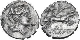Ti. Claudius Nero. Denarius serratus, 79 BC. Obv. Draped bust of Diana right, bow and quiver on shoulder; before, S·C. Rev. Victory in prancing biga r...