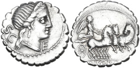 C. Naevius Balbus. AR Denarius serratus, 79 BC. Obv. Diademed head of Venus right; behind SC; below E. Rev. Victory in triga right; above, numeral; in...
