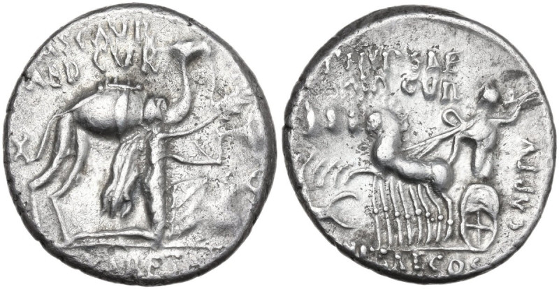 M. Aemilius Scaurus with Pub. Plautius Hypsaeus. Denarius, 58 BC. Obv. Camel rig...