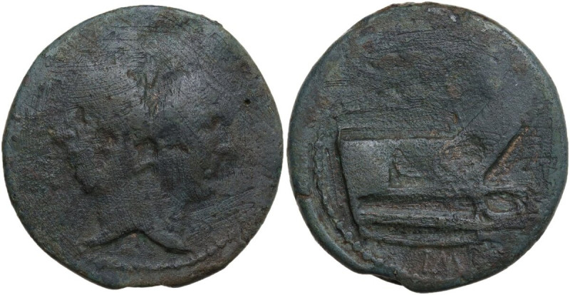 Sextus Pompeius Magnus Pius. AE As, c. 42-38 BC. Sicily. Obv. [MGN or MAGN] Laur...