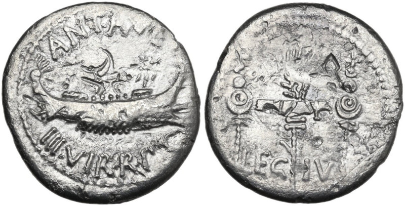 Marcus Antonius. Denarius, mint moving with Marcus Antonius, 32-31 BC. Obv. Prae...