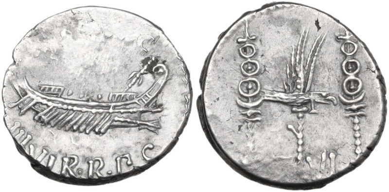 Marcus Antonius. Denarius, mint moving with Marcus Antonius, 32-31 BC. Obv. Prae...