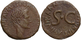 Augustus (27 BC - 14 AD). AE As. Lurius Agrippa moneyer, struck c. 7 BC. Obv. [CAES]AR AVGVST PON[T MAX TRIBVNIC P]. Bare head right. Rev. [P LVRIVS] ...
