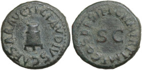 Claudius (41-54). AE Quadrans, 41 AD. Obv. TI. CLAVDIVS CAESAR AVG. Modius. Rev. PON M TR P IMP COS DES IT around large SC. RIC I (2nd ed.) 84. AE. 3....