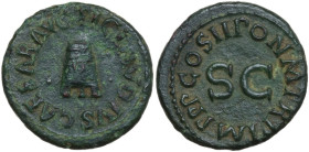 Claudius (41-54). AE Quadrans, Rome mint, 41-54. Obv. TI CLAVDIVS CAESAR AVG. Modius on three legs. Rev. PON M TR P IMP P P COS II. Legend surrounding...