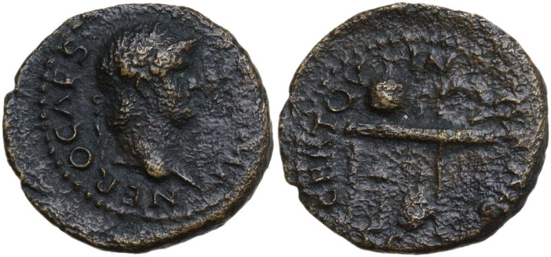 Nero (54-68). AE Semis, Rome mint, 62-68. Obv. NERO CAES[---]IMP. Laureate head ...