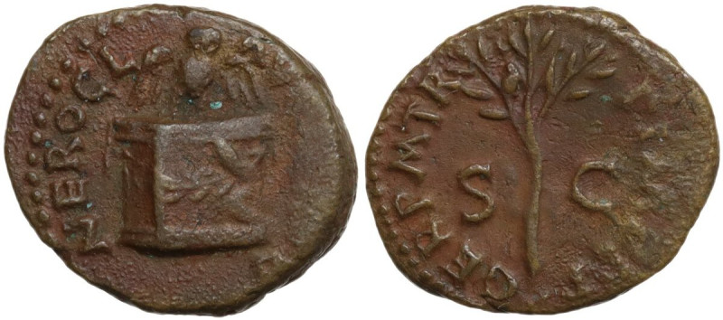 Nero (54 68). AE Quadrans. Obv. NERO CL-AV CAE AVG. Owl standing facing, wings s...
