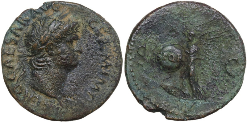 Nero (54-68). AE As, 62-68. Obv. Head of Nero right, laureate. Rev. Victoria adv...