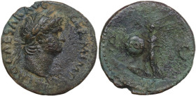 Nero (54-68). AE As, 62-68. Obv. Head of Nero right, laureate. Rev. Victoria advancing left, holding shield. RIC I (2nd ed.) 312. AE. 10.06 g. 27.00 m...