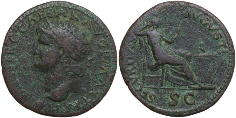 Nero (54-68). AE Dupondius, Lugdunum mint, c. 66 AD. Obv. IMP NERO CAESAR AVG P ...