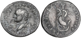 Titus (79-81). AR Denarius, Rome mint, 80 AD. Obv. IMP TITVS CAES VESPASIAN AVG P M. Head of Titus, laureate, left. Rev. TR P IX IMP XV COS VIII P P. ...