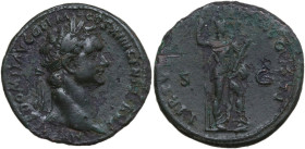 Domitian (81-96). AE As, 87 AD. Obv. IMP CAES DOMIT AVG GERM COS XIII CENS PER PP. Laureate bust right. Rev. VIRTVTI AVGVSTI SC. Virtus standing right...
