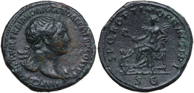 Trajan (98-117). AE As, Rome mint, 103-111. Obv. IMP CAES NERVAE TRAIANO AVG GER...