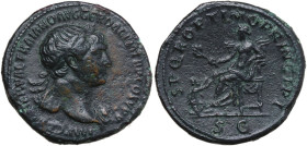 Trajan (98-117). AE As, Rome mint, 103-111. Obv. IMP CAES NERVAE TRAIANO AVG GER DAC P M TR P COS V P P. Bust of Trajan, laureate, draped on left shou...