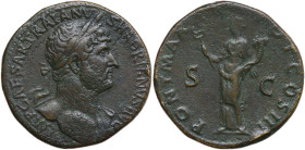 Hadrian (117-138). AE Sestertius, Rome mint, 119-121. Obv. IMP CAESAR TRAIANVS HADRIANVS AVG. Laureate bust right, with slight drapery on far shoulder...