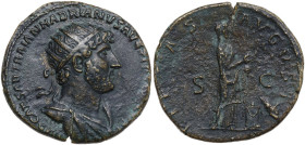 Hadrian (117-138). AE Dupondius. Obv. IMP CAESAR TRAIAN HADRIANVS AVG [PM TR P COS III]. Radiate and draped bust right. Rev. PIETAS AVGVSTI SC. Pietas...