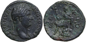 Hadrian (117-138). AE As, 134-138. Obv. HADRIANVS AVG COS III PP. Laureate and draped bust of Hadrian right. Rev. S - C. Dacia seated left on rock hol...