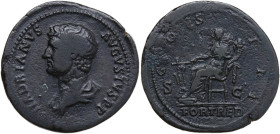 Hadrian (117-138). AE Dupondius, Rome mint, 134-138. Obv. HADRIANVS AVGVSTVS. Bare head of Hadrian, draped, left. Rev. COS III P P // FORT RED (in exe...
