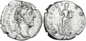 Antoninus Pius (138-161). AR Denarius, Rome mint, 157-158. Obv. ANTONINVS AVG PIVS P P IMP II. Head of Antoninus Pius, laureate, right. Rev. TR POT XX...