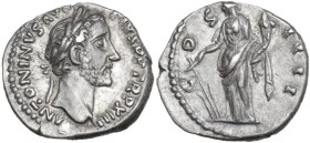 Antoninus Pius (138-161). AR Denarius, 159-160. Obv. ANTONINVS AVG PIVS PP TR P XIII. Laureate head right. Rev. COS IIII. Aequitas standing left, hold...