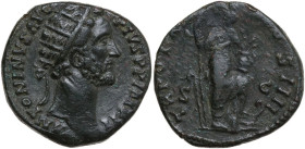 Antoninus Pius (138-161). AE Dupondius, 155-156. Obv. ANTONINVS AVG PIVS PP IMP II. Radiade head right. Rev. TR POT [XX] COS IIII SC. Annona standing ...
