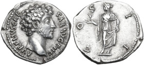 Marcus Aurelius as Caesar (139-161). AR Denarius, Rome mint, 145-160. Obv. AVRELIVS CAESAR AVG PII F. Head of Marcus Aurelius, bare, right. Rev. COS I...
