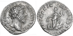 Marcus Aurelius (161-180). AR Denarius, Rome mint, 165 AD. Obv. M ANTONINVS AVG ARMENIACVS. Head of Marcus Aurelius, laureate, right. Rev. P M TR P XI...