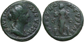 Faustina II, wife of Marcus Aurelius (died 176 AD). AE As, 161-164. Obv. FAVSTINA AVGVSTA. Draped bust right. Rev. FECVND AVGVSTAE SC. Fecunditas stan...