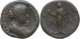 Lucilla, wife of Lucius Verus (died 183 AD). AE Sestertius, Rome mint, 164-169. Obv. LVCILLAE AVG ANTONINI AVG F. Bust of Lucilla, hair waved and fast...