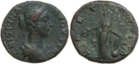 Crispina, wife of Commodus (died 183 AD). AE As. Obv. CRISPINA AVGVSTA. Draped bust right. Rev. LAETITIA SC. Laetitia standing left, holding wreath an...