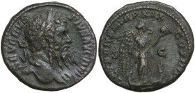 Septimius Severus (193-211). AE As, 211 AD. Obv. SEVERVS PIVS AVG. Laureate head right. Rev. [VICT] BRIT P M TR P XIX COS III PP around, Victory stand...