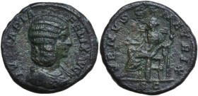 Julia Domna (died 217 AD). AE As, 211-217. Obv. IVLIA PIA FELIX AVG. Draped bust right. Rev. VENVS GENETRIX SC. Venus seated left, holding patera and ...
