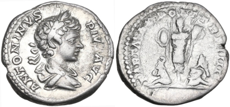 Caracalla (198-217). AR Denarius, Rome mint, 201 AD. Obv. ANTONINVS PIVS AVG. Bu...