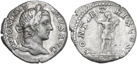 Caracalla (198-217). AR Denarius, Rome mint, 207 AD. Obv. ANTONINVS PIVS AVG. Head of Caracalla, laureate, right. Rev. PONTIF TR P X COS II. Caracalla...