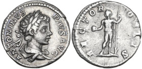Caracalla (198-217). AR Denarius, Rome mint, 201-206. Obv. ANTONINVS PIVS AVG. Bust of Caracalla, laureate, draped, right. Rev. RECTOR ORBIS. Sol, rad...