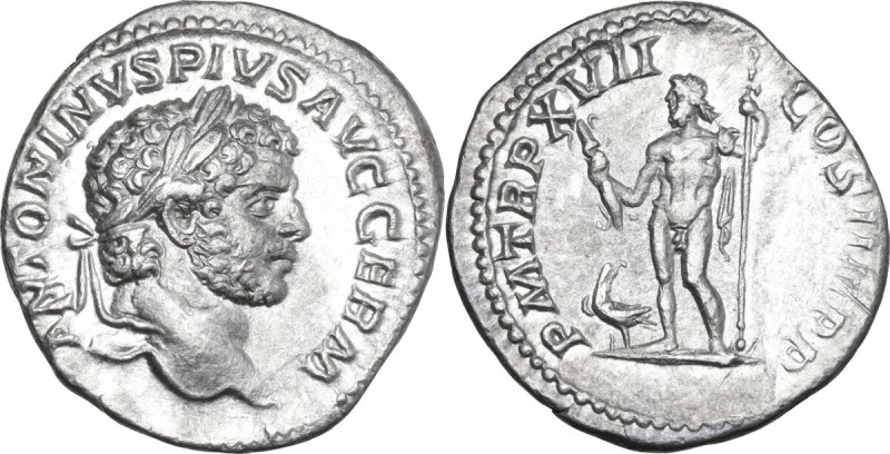 Caracalla (198-217). AR Denarius, 214 AD. Obv. Head of Caracalla right, laureate...